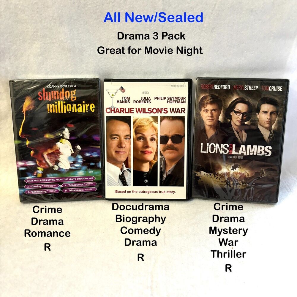 Drama 3 Pack Slumdog Millionaire Charlie Wilson's War Lions for Lambs DVD Movies - Picture 1 of 12